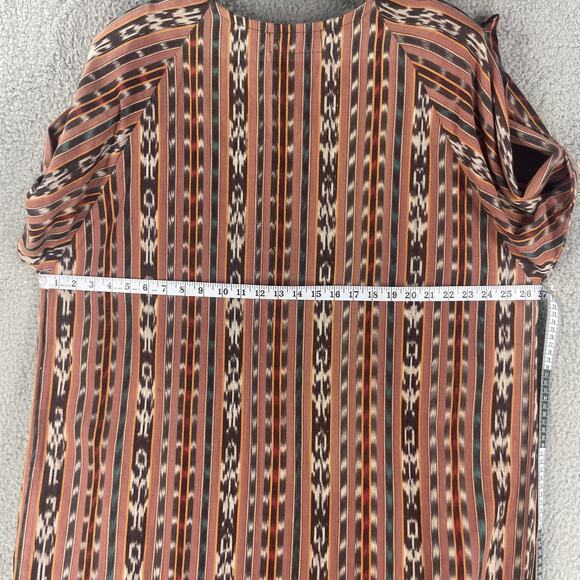 El Huarache Kimono Jacket Womens XL Brown Ikat Stripe Hand Woven Cotton Duster - Picture 8 of 15